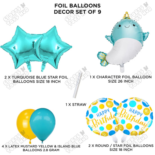 Whale Foil Balloon Decoration Set Pack of 9 – Premium Under the Sea Birthday Party Balloons for Boys & Girls, Ocean Theme, Baby Shower, Photo Booth, Balloon Bouquet & Event Decorations