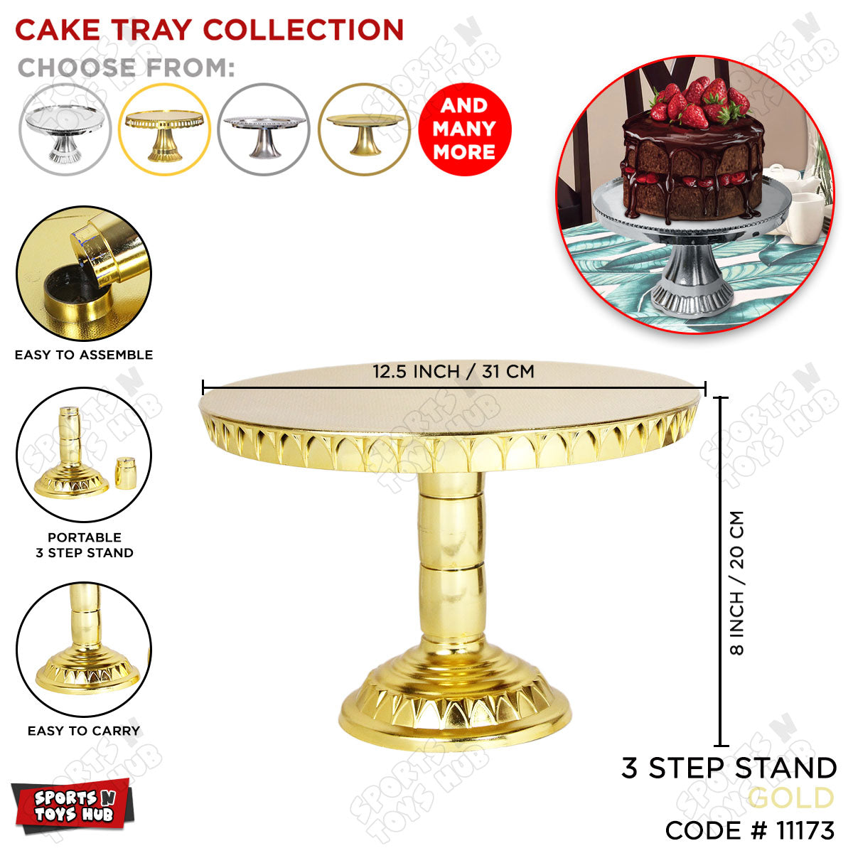 Metallic Finish Plastic Cake Display Stand Three Adjustable Height Levels