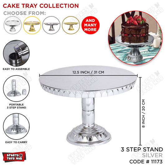 Metallic Finish Plastic Cake Stand 3 Adjustable Height Levels | Cake Display Stand, Dessert Stand, Cupcake Tray for Birthday & Wedding