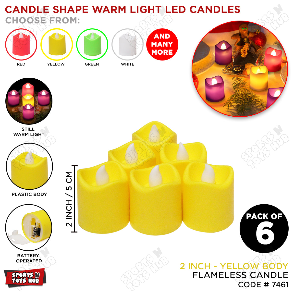 Candle Shape Warm LED Light Candle - 6 Pcs