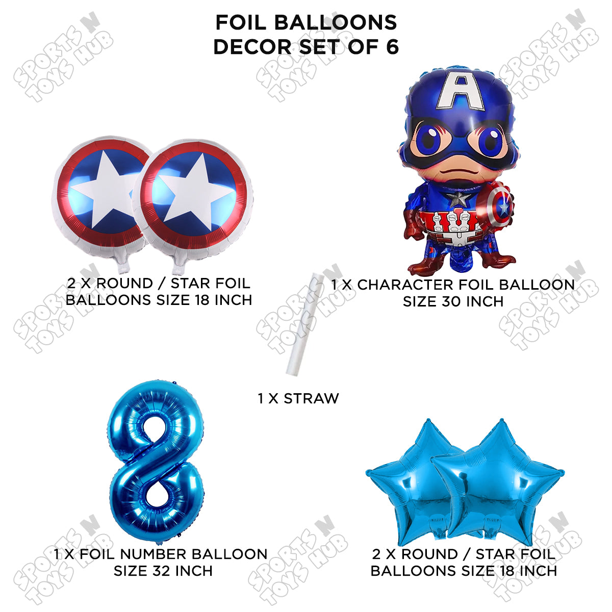 Captain @merica Foil Balloon Set With Number Collection - Pack Of 6