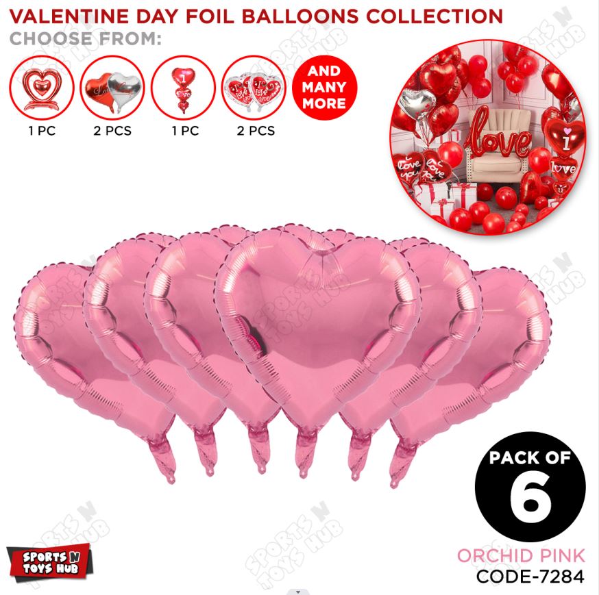 18 Inch Heart Shape Foil Balloon Set Collection - 6 Pcs