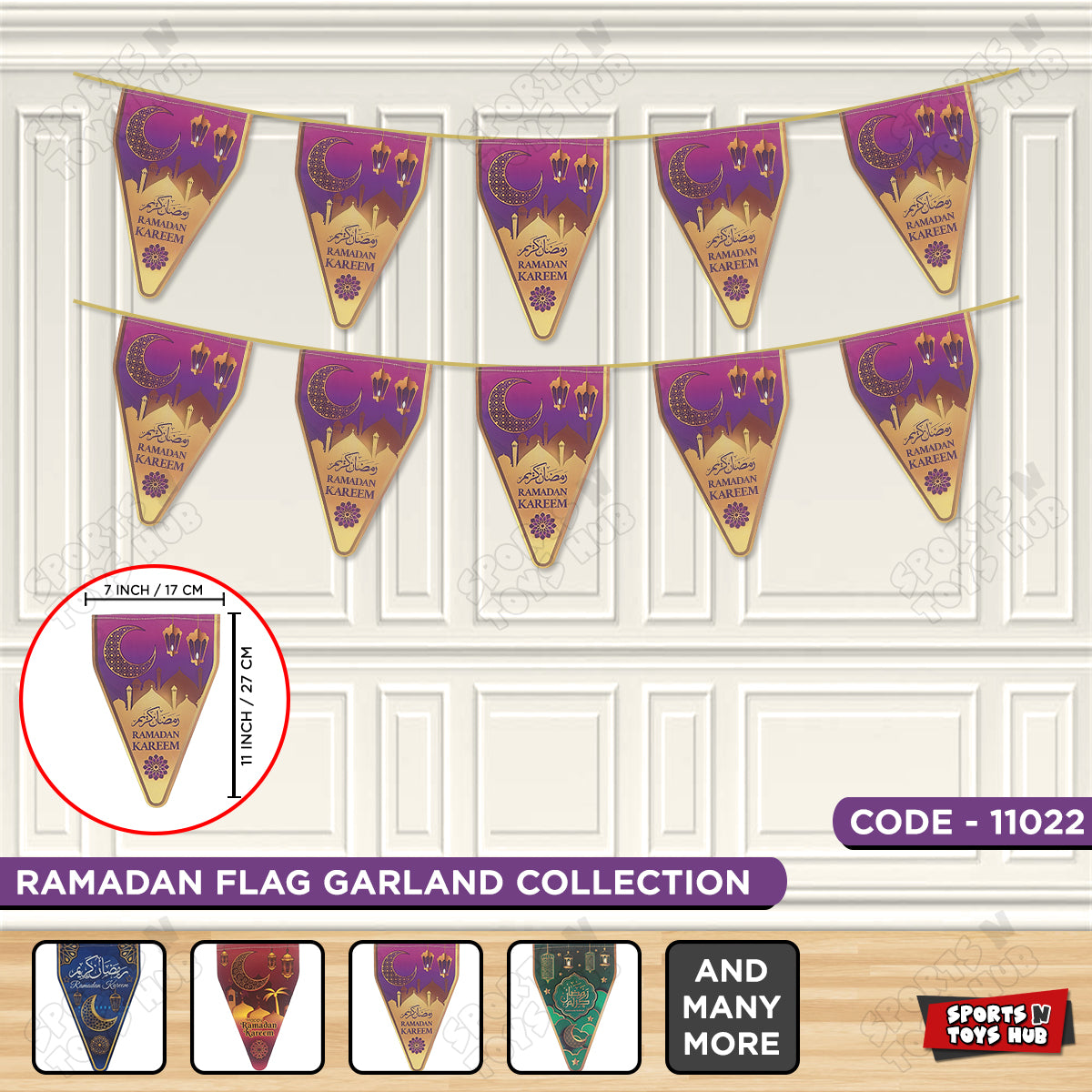 Ramadan Kareem Iris Purple Flag Triangle Banner