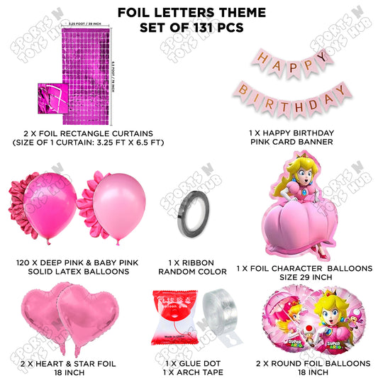 Princess Peach Foil Balloon Set With HBD Card Banner Theme