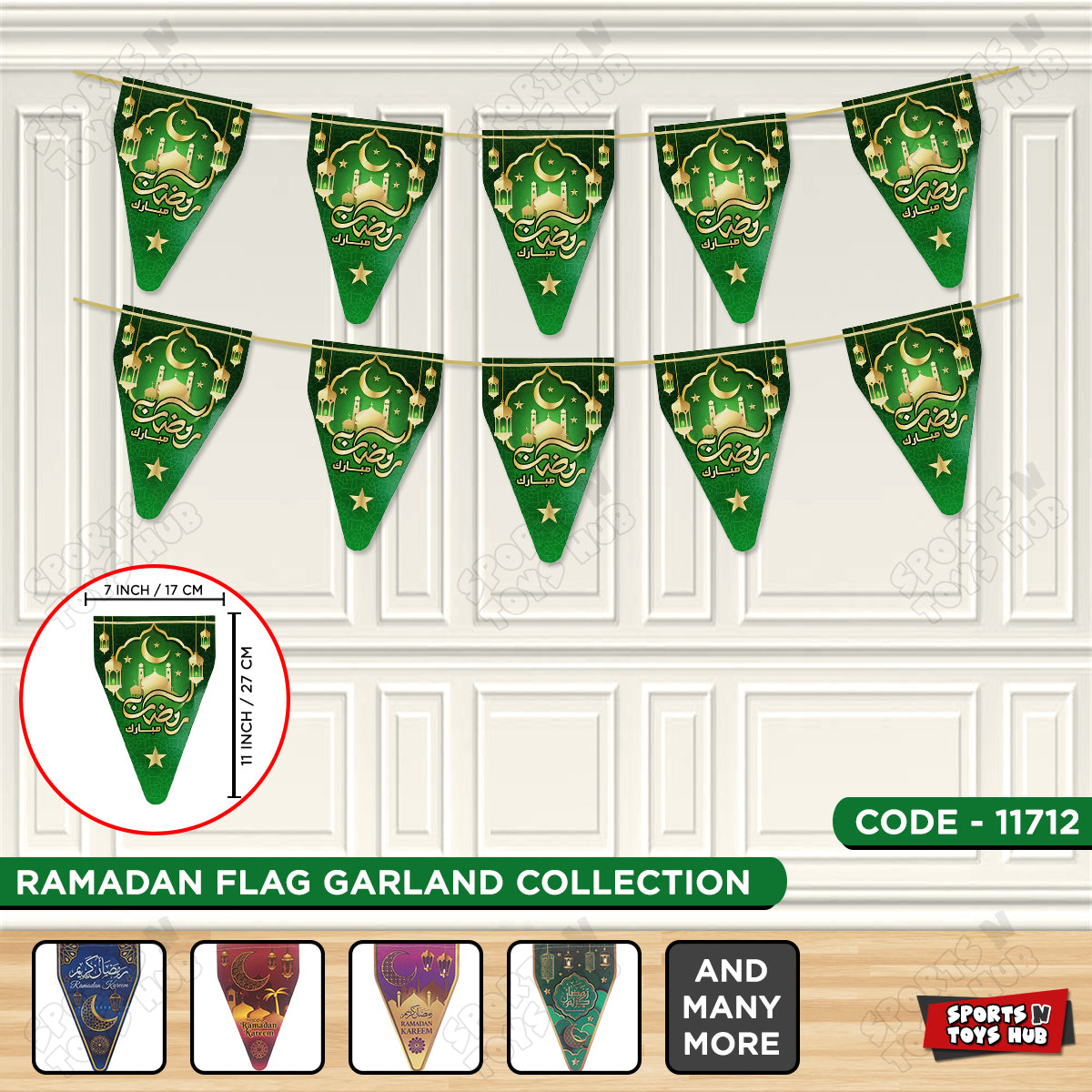 Ramadan Kareem Forest Green Flag Triangle Banner