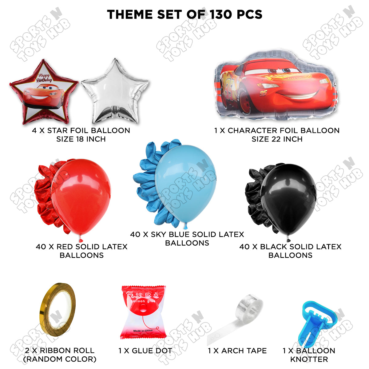 Mc-Queen Car Balloon Arch Theme Set - 130 Pieces