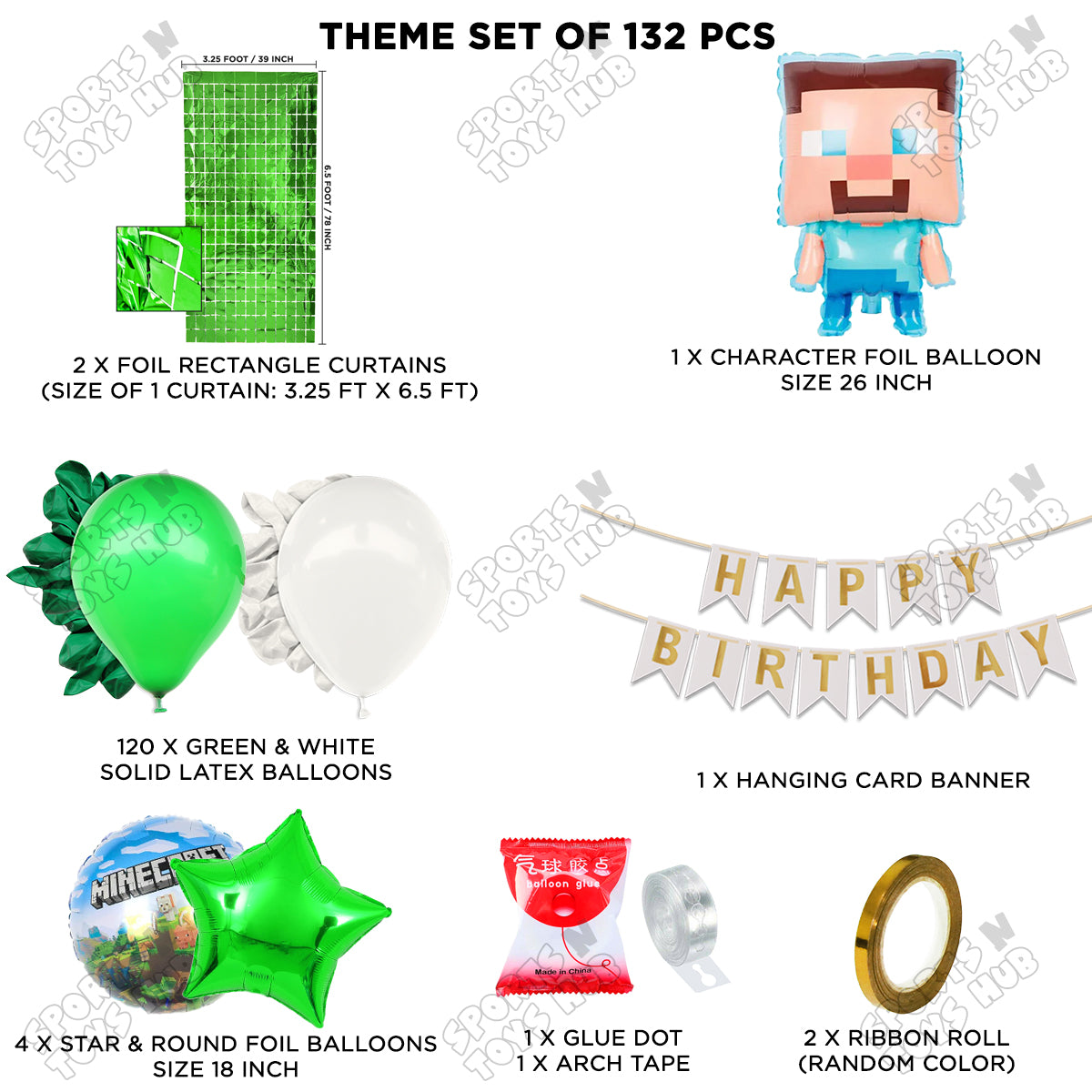 Mine-Craft Foil Balloon Set With Happy Birthday Card Banner Arch Theme