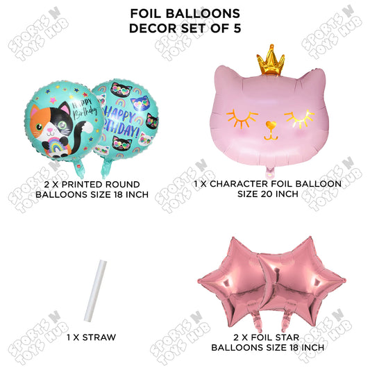 Pink Kitten Cute Cat Foil Balloons - Pack of 5
