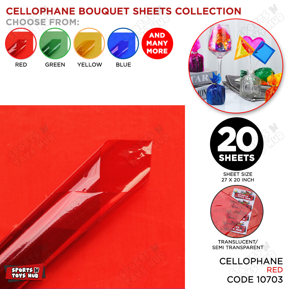 Colored Cellophane OPP Sheets - Pack of 20