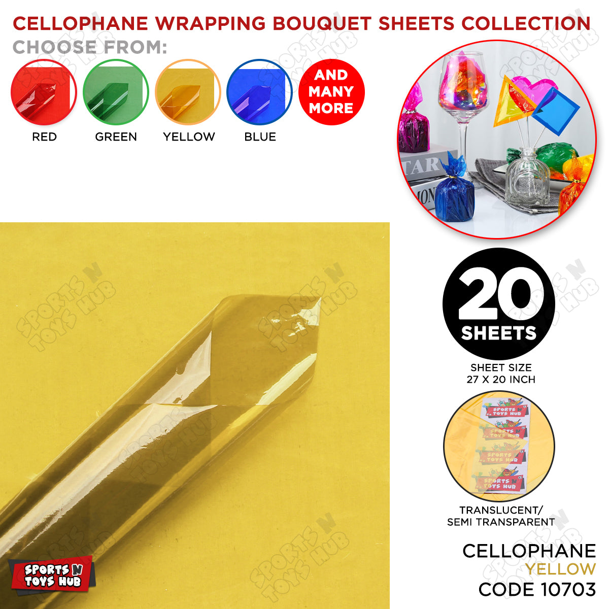 Colored Cellophane OPP Sheets - Pack of 20