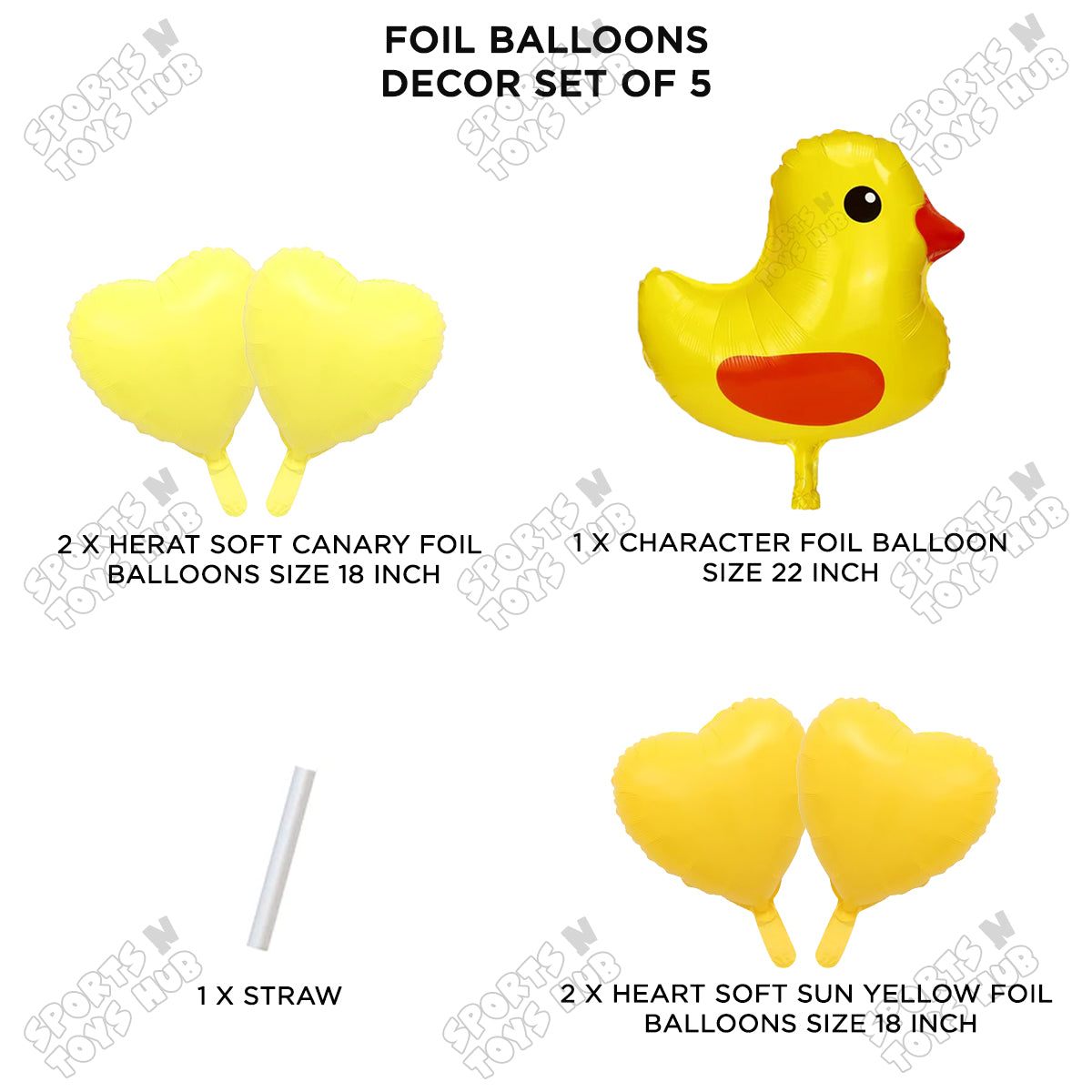 Chick Cartoon Pastel Pack of 5 Foil Balloon Set