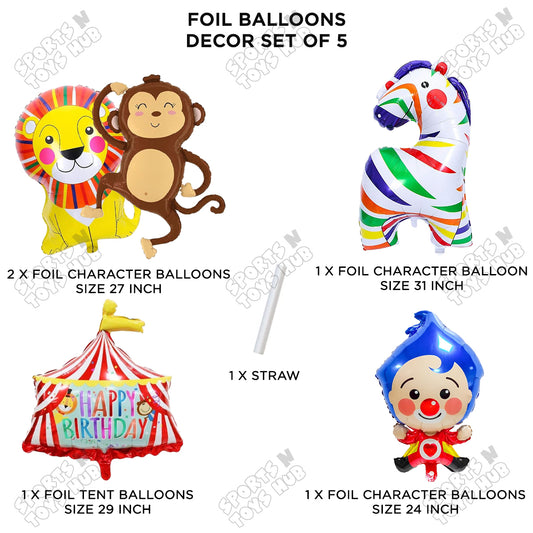 Circus Carnival Clown Pack Of 5 Foil Balloon Set