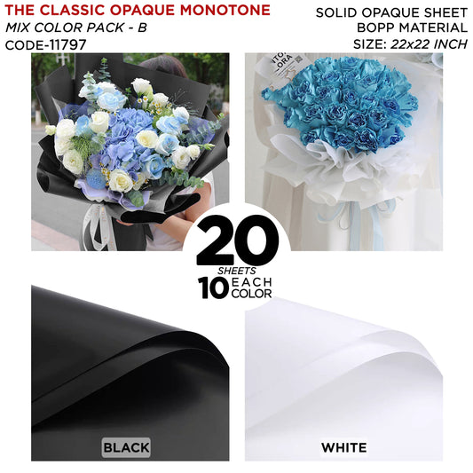The Classic Opaque Monotone Plain Solid Color Opaque Mate Bouquet Sheets, Mix Color 20 Sheet Pack