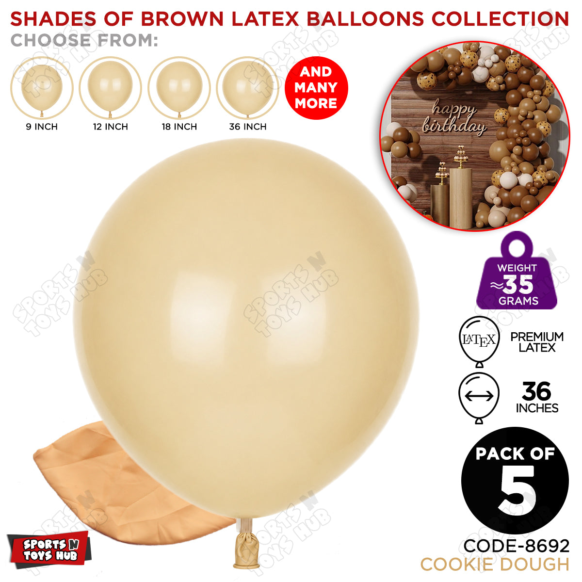 Cookie Dough Latex Balloons Available In 9, 12, 18 & 36 Inch Sizes