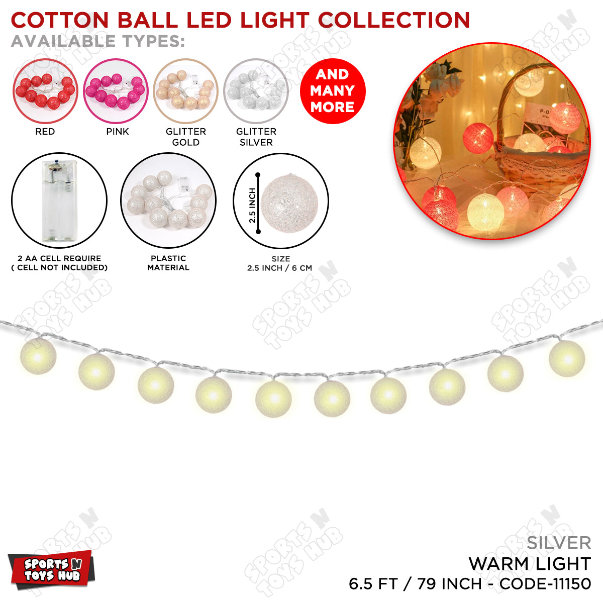 Cotton Ball Glitter LED Light Collection