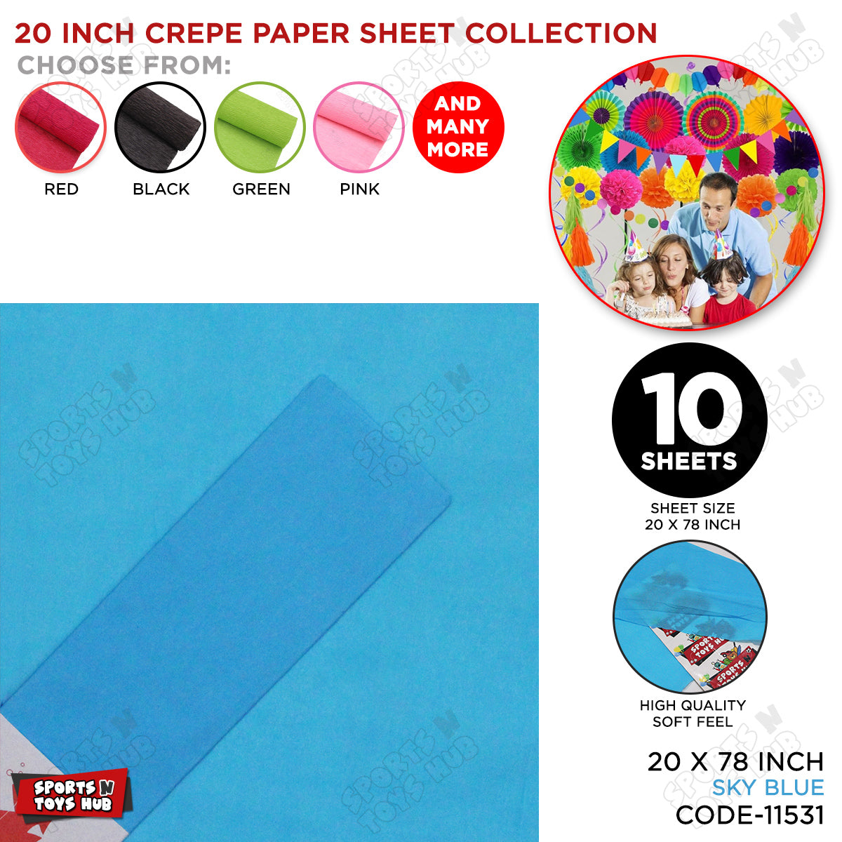 20 Inch - Crepe Paper Sheets - Pack Of 10
