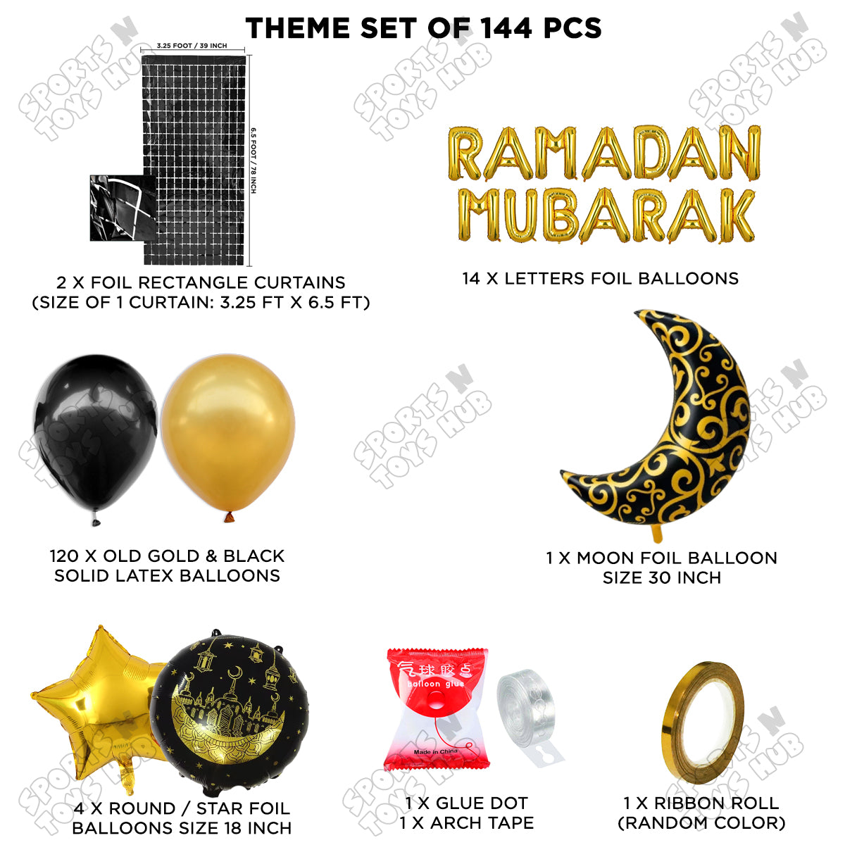 Crescent Moon Ramadan Mubarak Foil Balloon Set Theme Collection