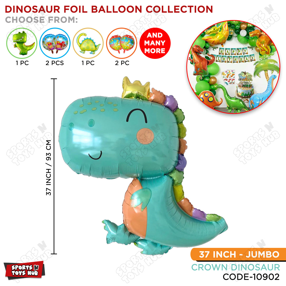Crown Dinosour Foil Balloon