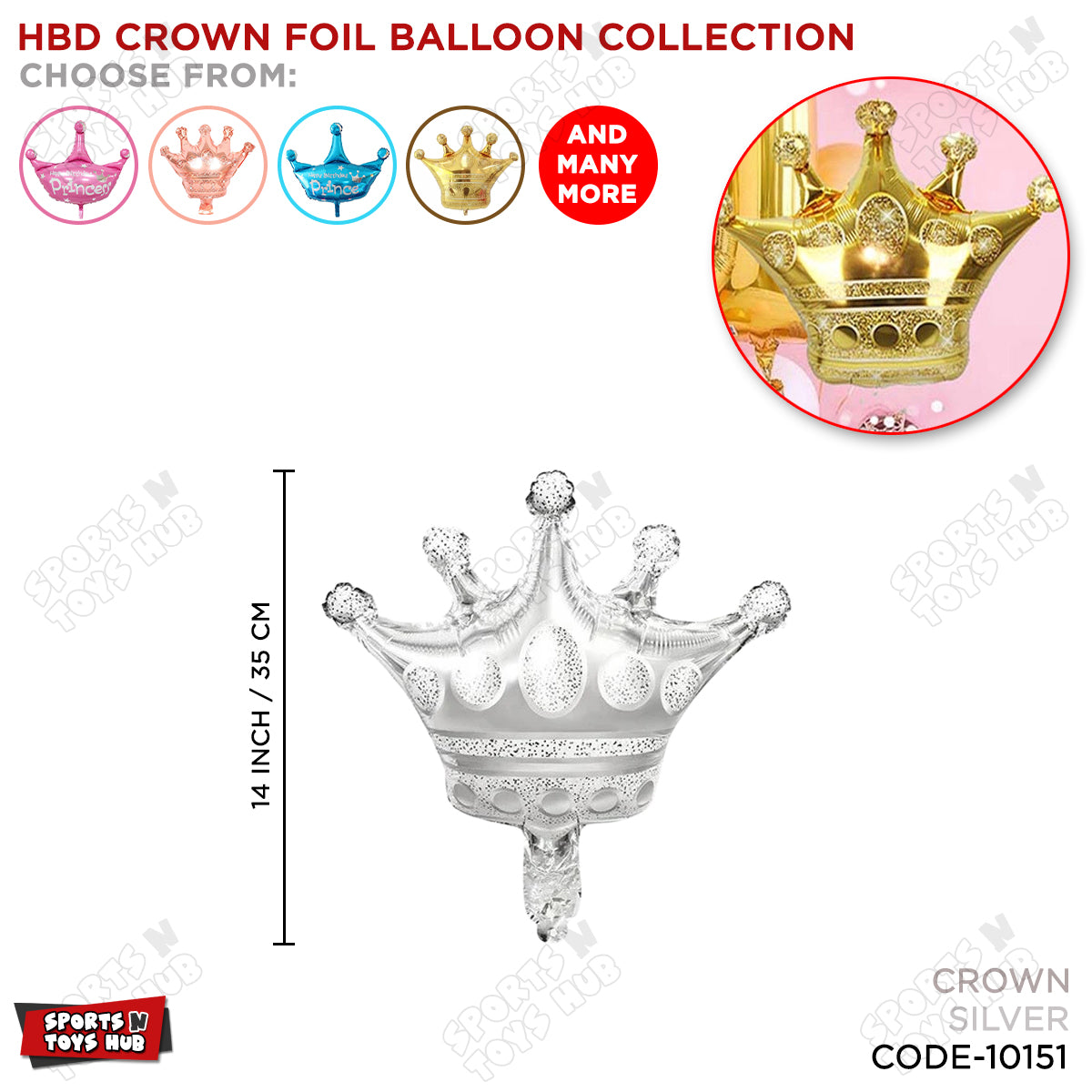 Mini Silver HBD Crown Shape Foil Balloon