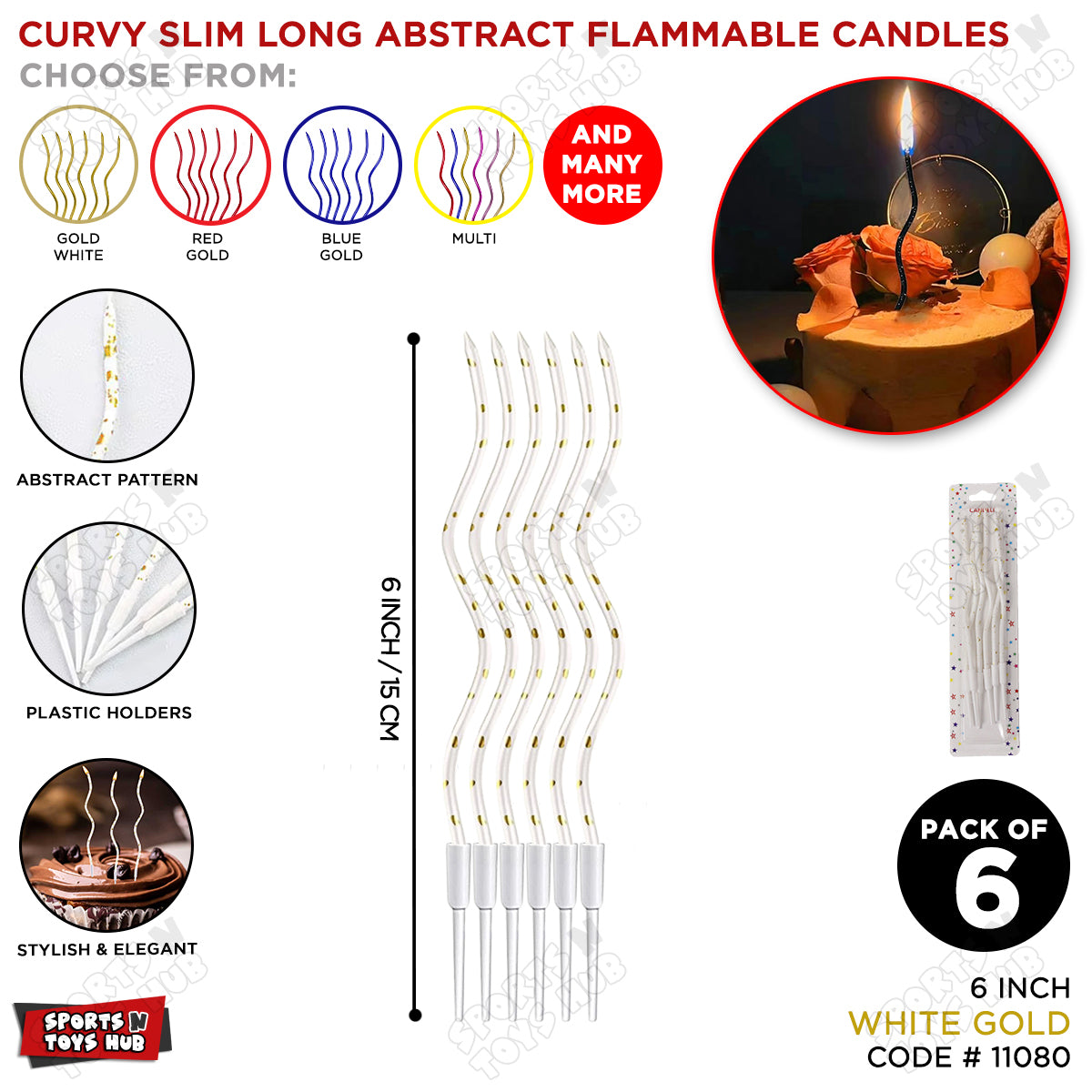 Curvy Metallic Slim Long Abstract Pattern Flammable Candles Collection