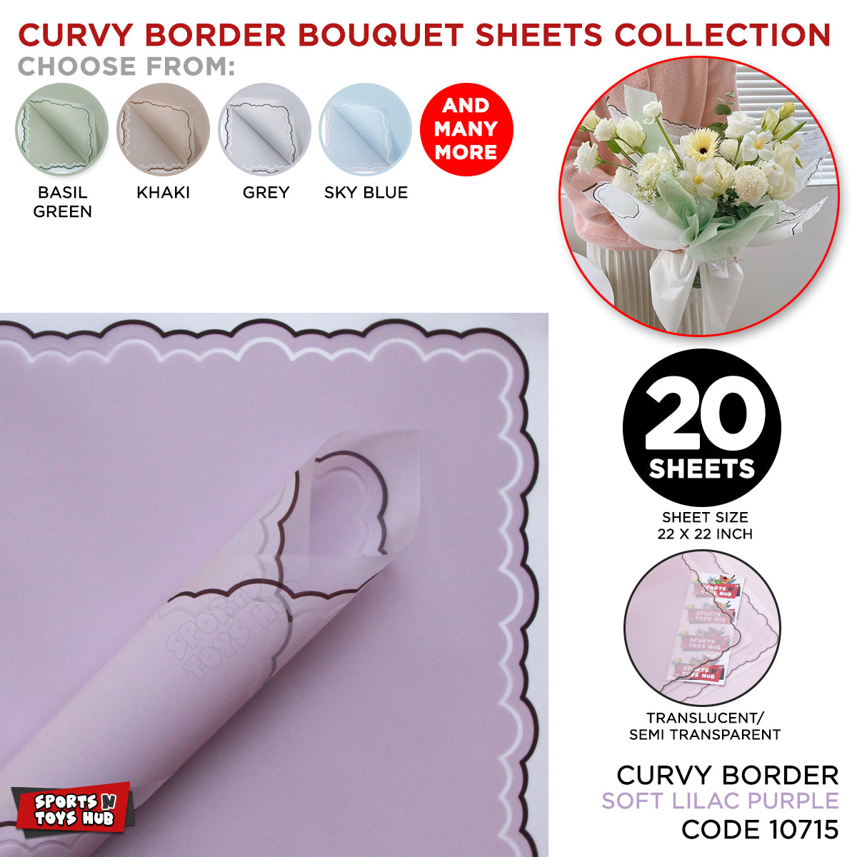 Flower Sheet Curvy Border Style, Wrapping Paper, Floral Gifting Sheets Bouquet Collection