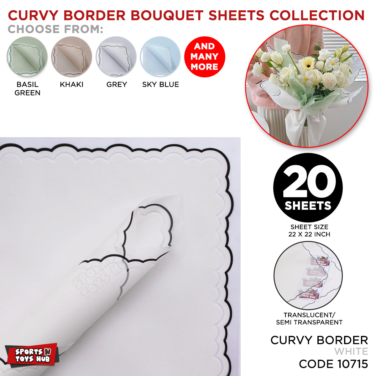 Flower Sheet Curvy Border Style, Wrapping Paper, Floral Gifting Sheets Bouquet Collection