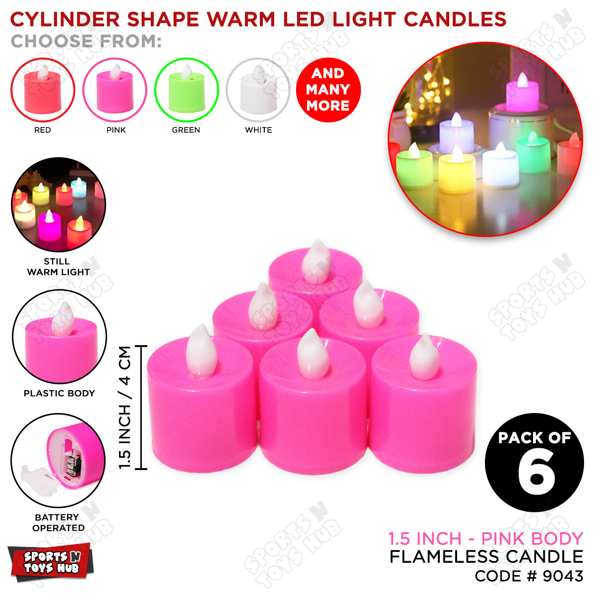 Cylinder Shape Warm LED Light Candle - 6 Pcs