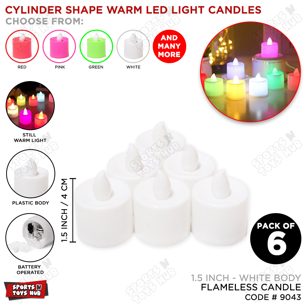 Cylinder Shape Warm LED Light Candle - 6 Pcs