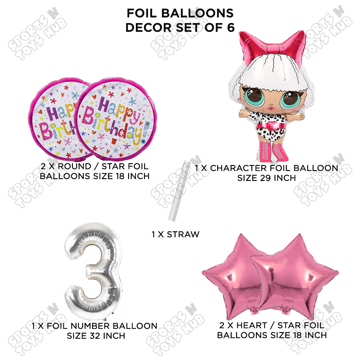 L.0.L Diva Foil Balloon Set With Number Collection - Pack Of 6