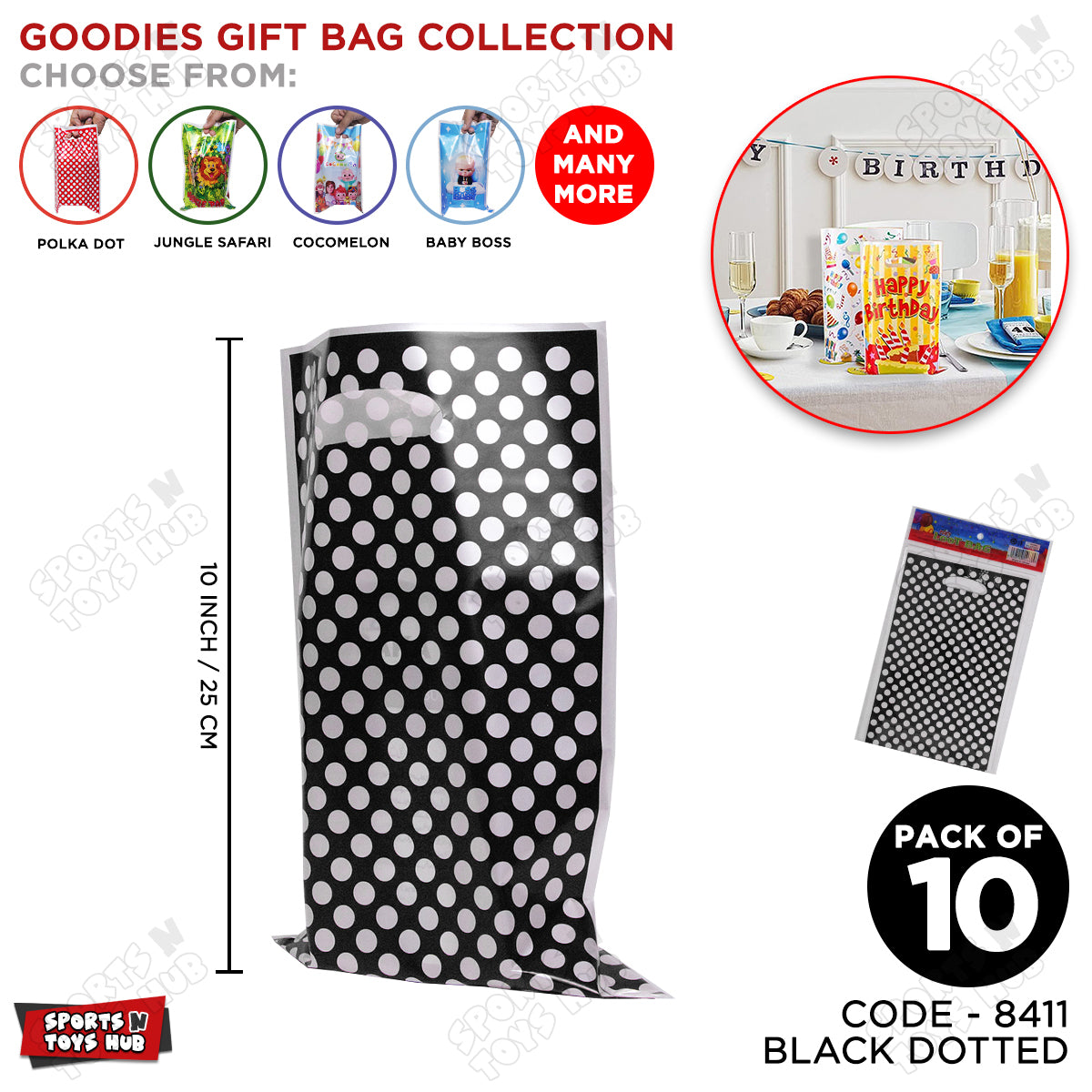 Polka Dot Goodies Gift Bags - 10 Pcs - Black