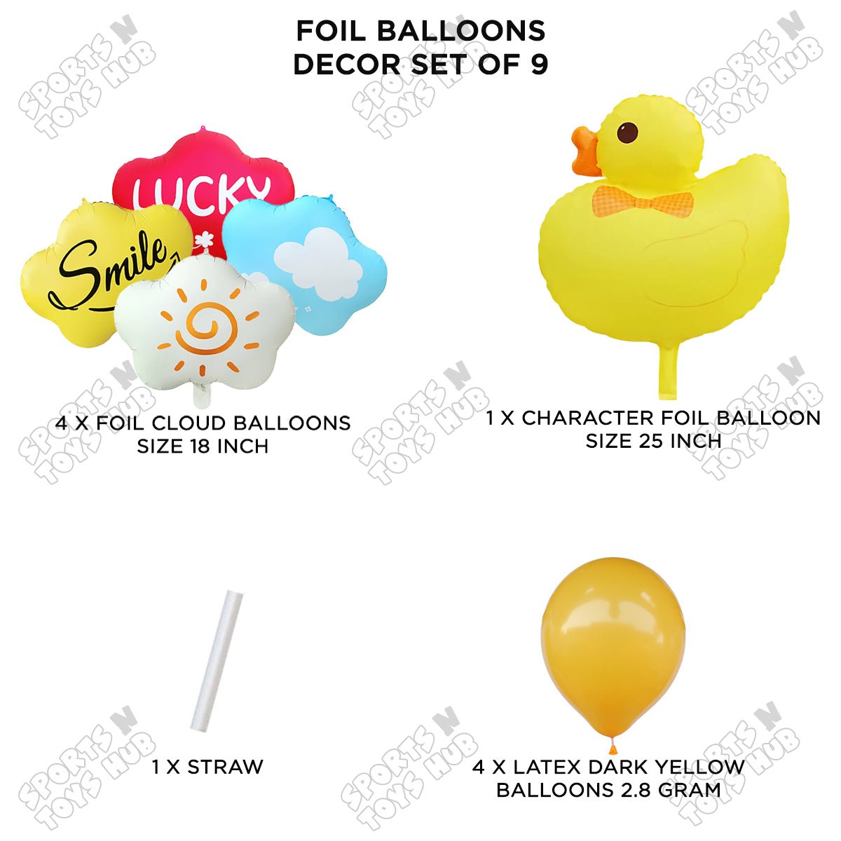 Duck Cartoon Character Pack Of 9 Foil Balloon Set