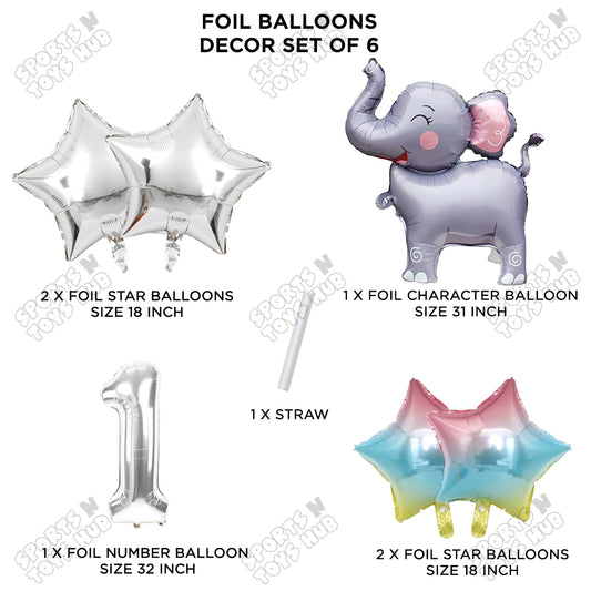 Jungle Safari Elephant Pack Of 6 Foil Balloon Set