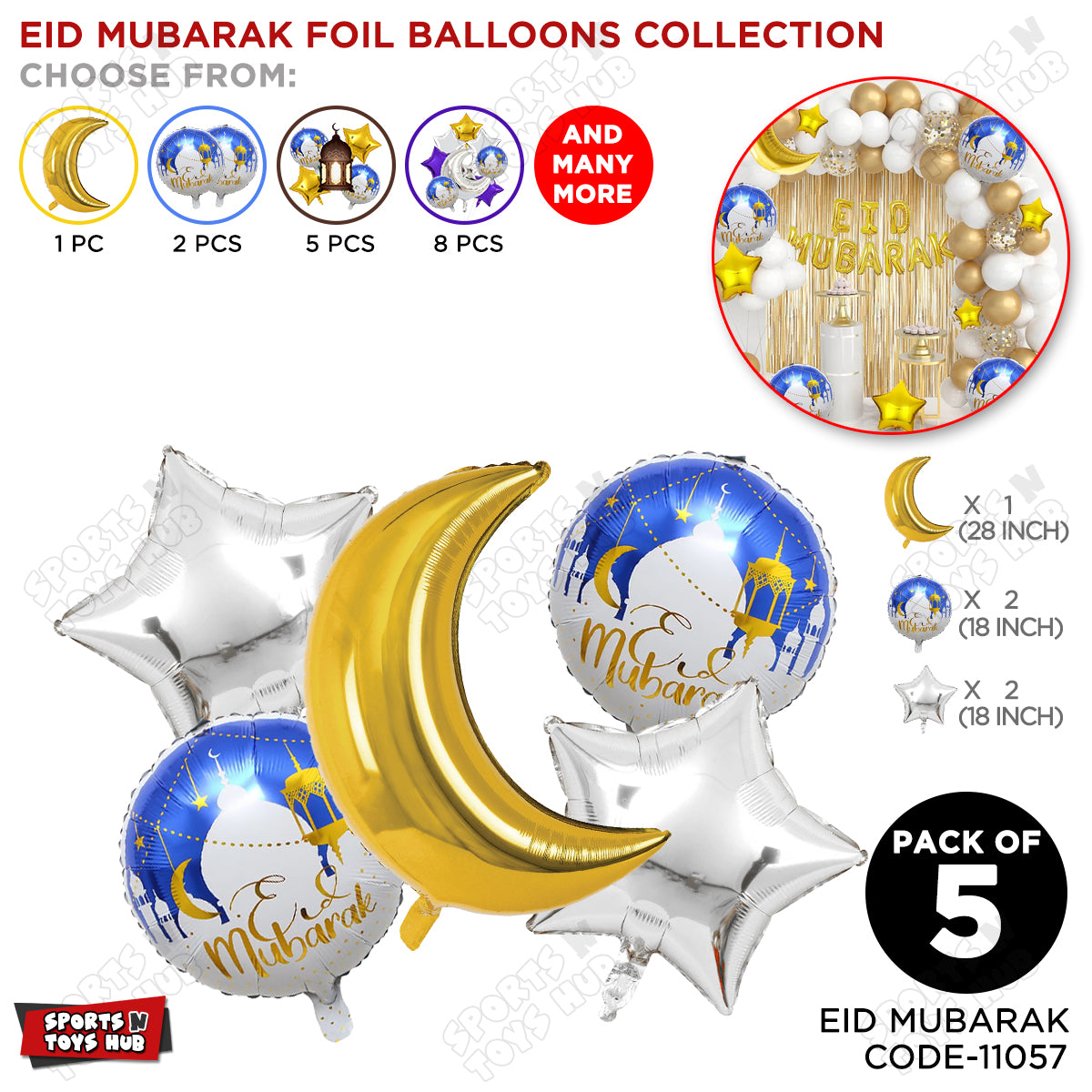 Eid Mubarak Foil Balloon Set