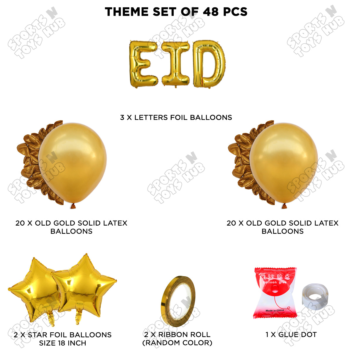 48 Pcs Eid Gold Foil Balloon Garland Theme Collection