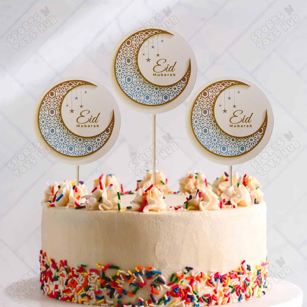 Eid Mubarak Crescent Moon Design Cake Sweet Topper - 12 Pcs