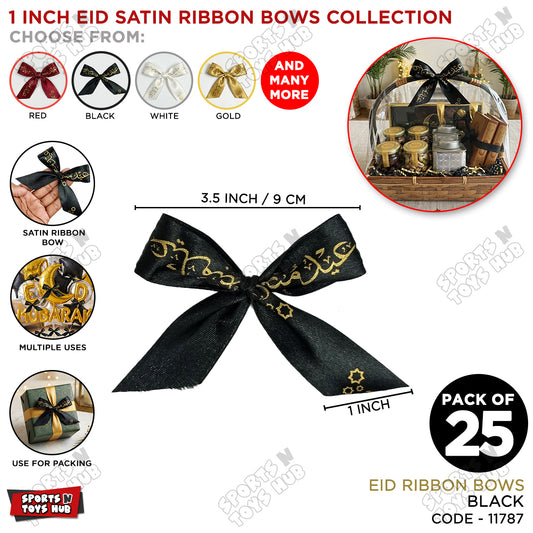 1 Inch Satin Printed Eid Mubarak Ribbon Bows β For Gift Wrapping & Decor