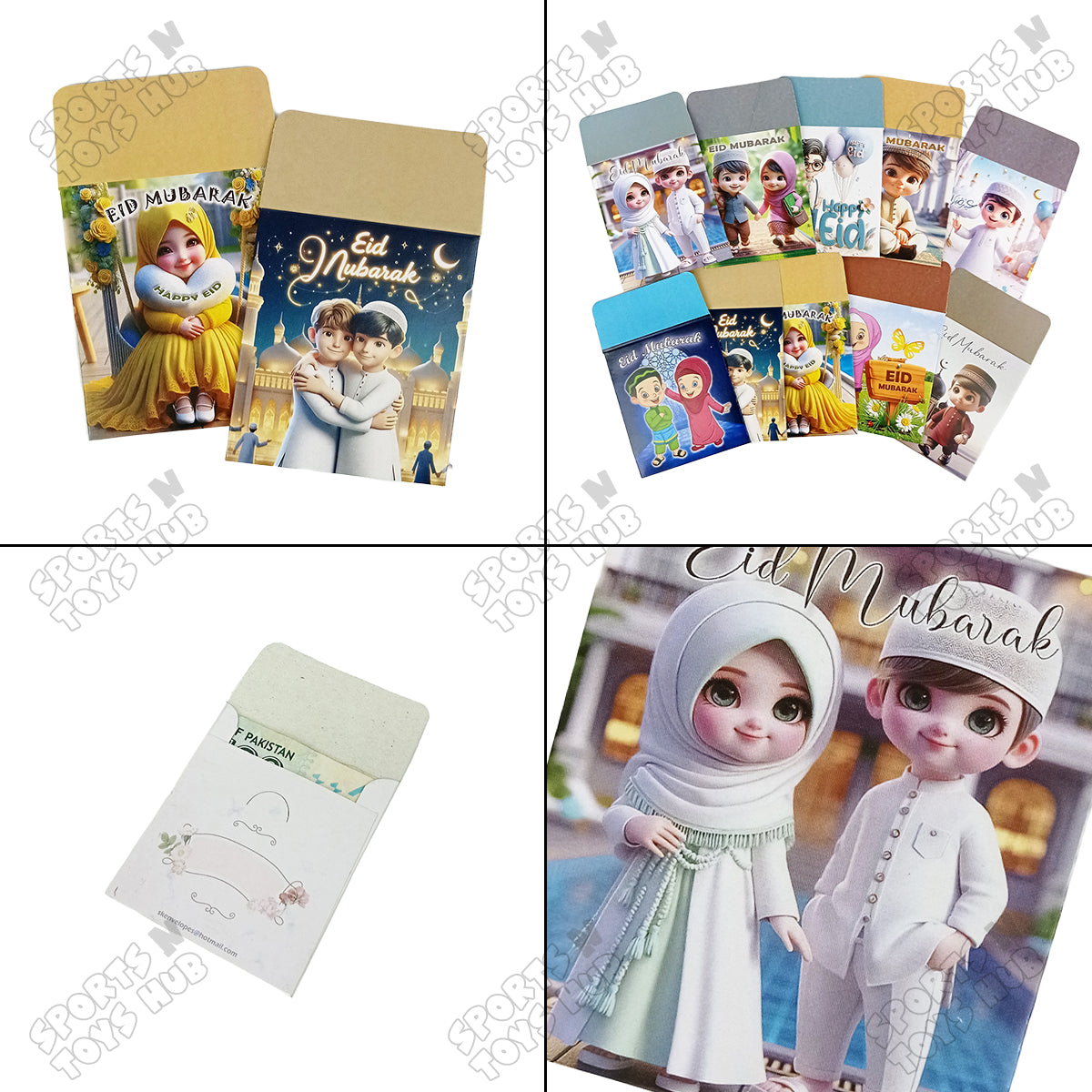 Printed Cartoon Character Mini Eid Mubarak Money Envelope Assorted Design - Pack of 10