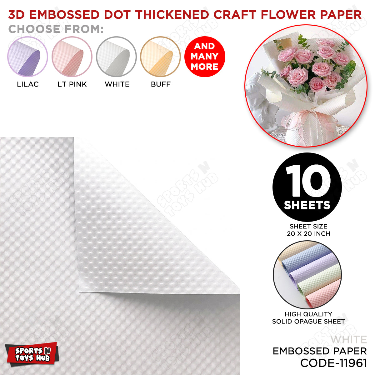 3D Embossed Dot Thickened Craft Flower Paper – Textured Floral Wrapping Paper for Bouquet Making, Flower Arrangements, Gift Wrapping, DIY Arts & Crafts & Decoration