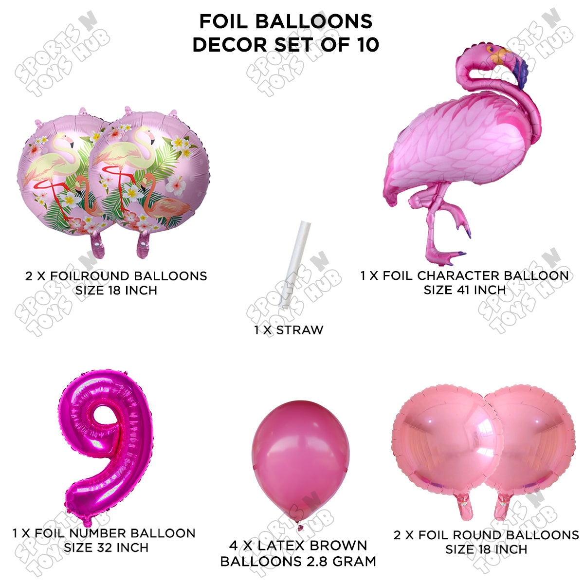 Flamingo Bird Pack Of 10 Pink Color Foil Balloon Set