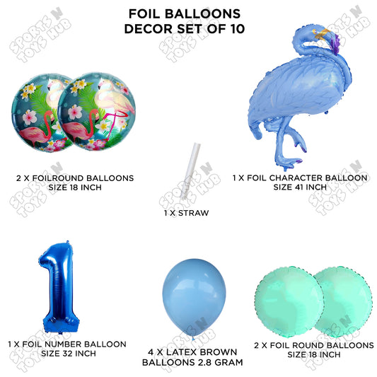 Flamingo Bird Pack Of 10 Blue Color Foil Balloon Set