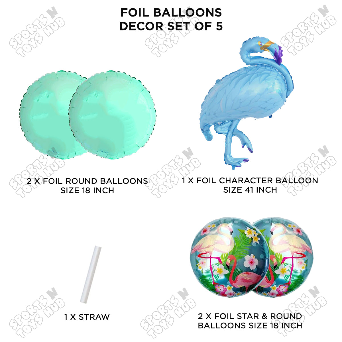Flamingo Pack Of 5 Foil Balloon Set