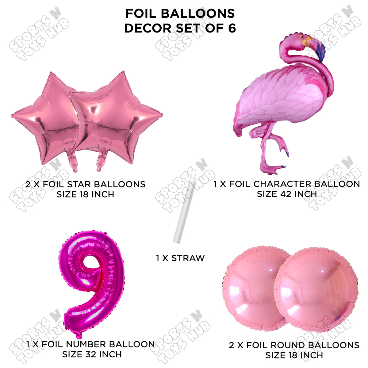 Flamingo Bird Pack Of 6 Pink Color Foil Balloon Set