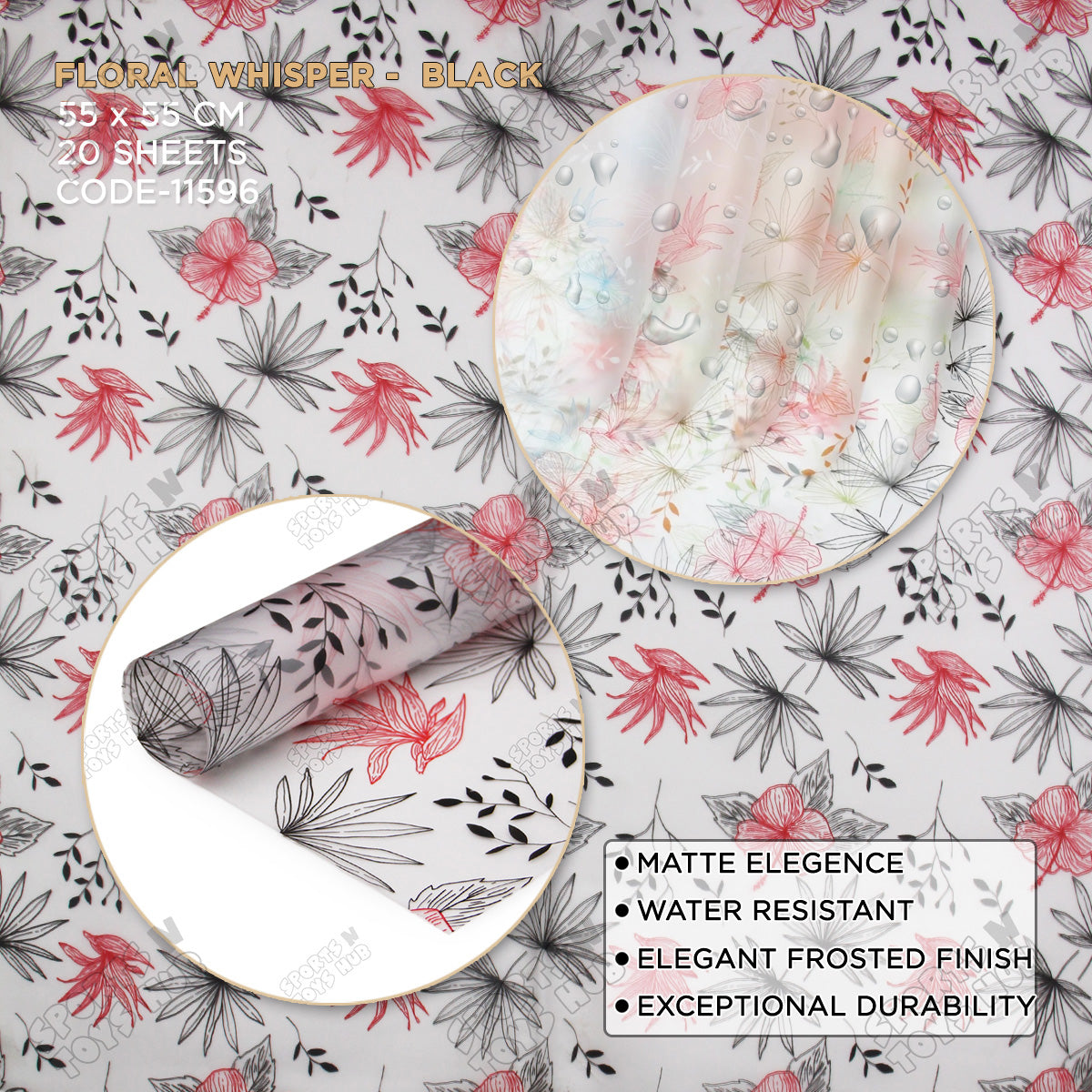 Floral Whisper Subtle Printed Translucent Florist Wrapping Sheets - Mix Color 20 Sheets Pack