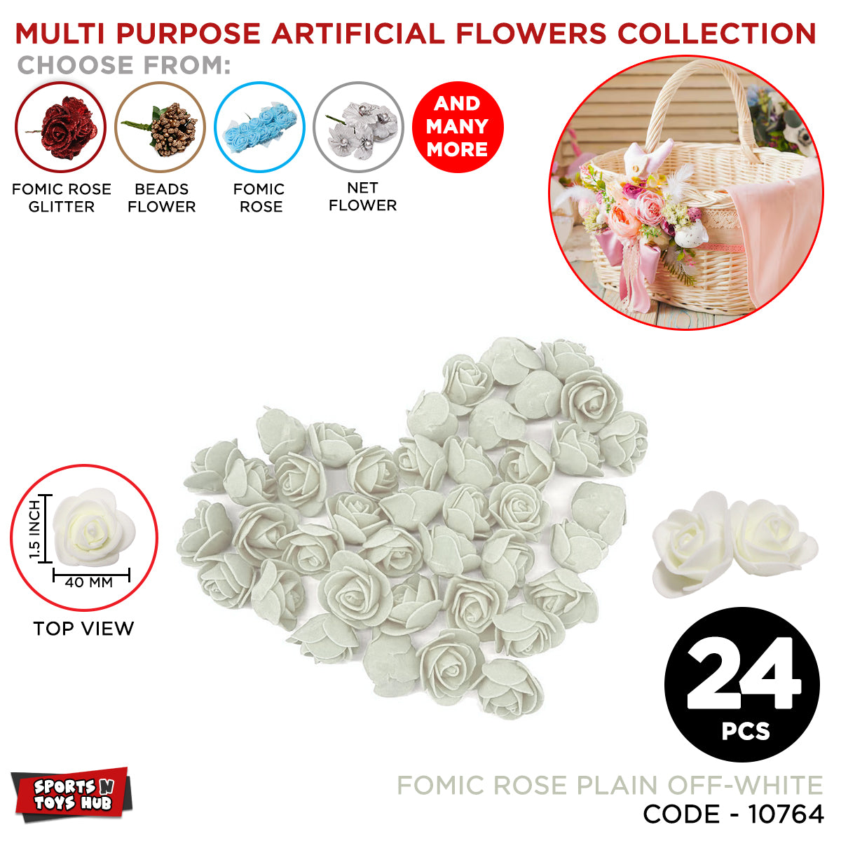 40 MM Multi Purpose Artificial Fomic Plain Rose Flower Collection