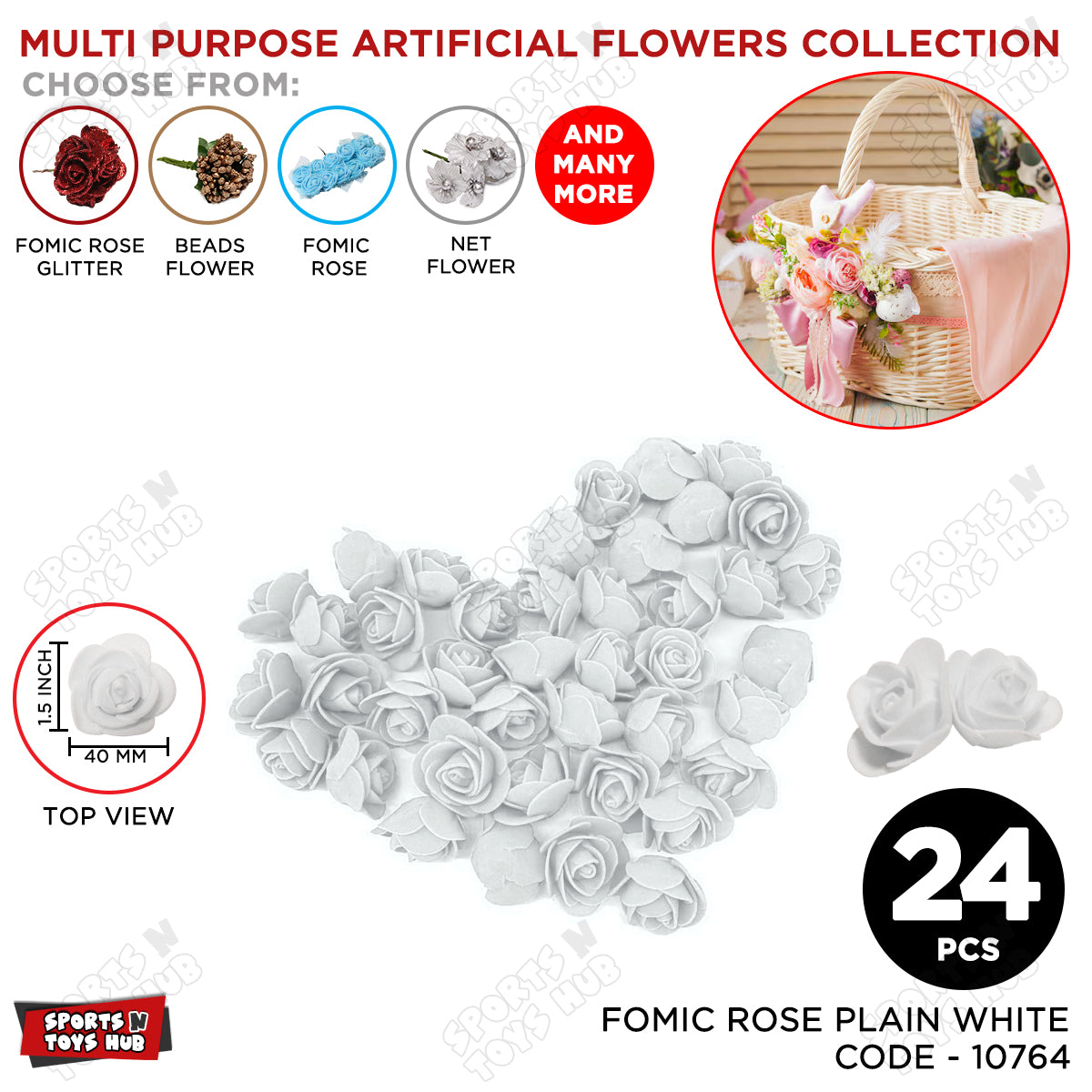 40 MM Multi Purpose Artificial Fomic Plain Rose Flower Collection