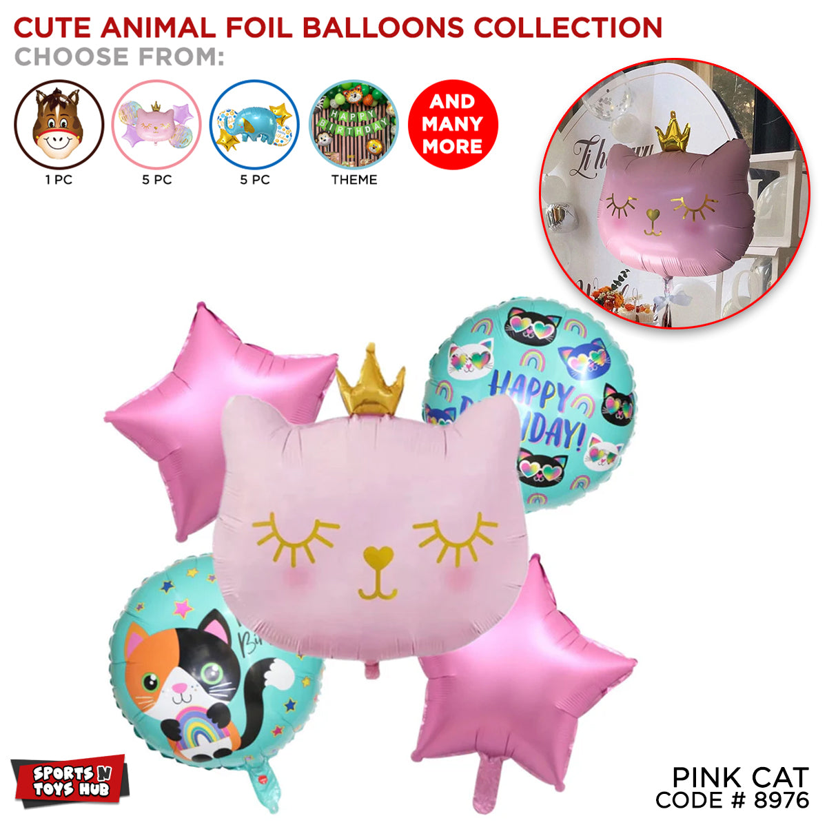 Pink Kitten Cute Cat Foil Balloons - Pack of 5