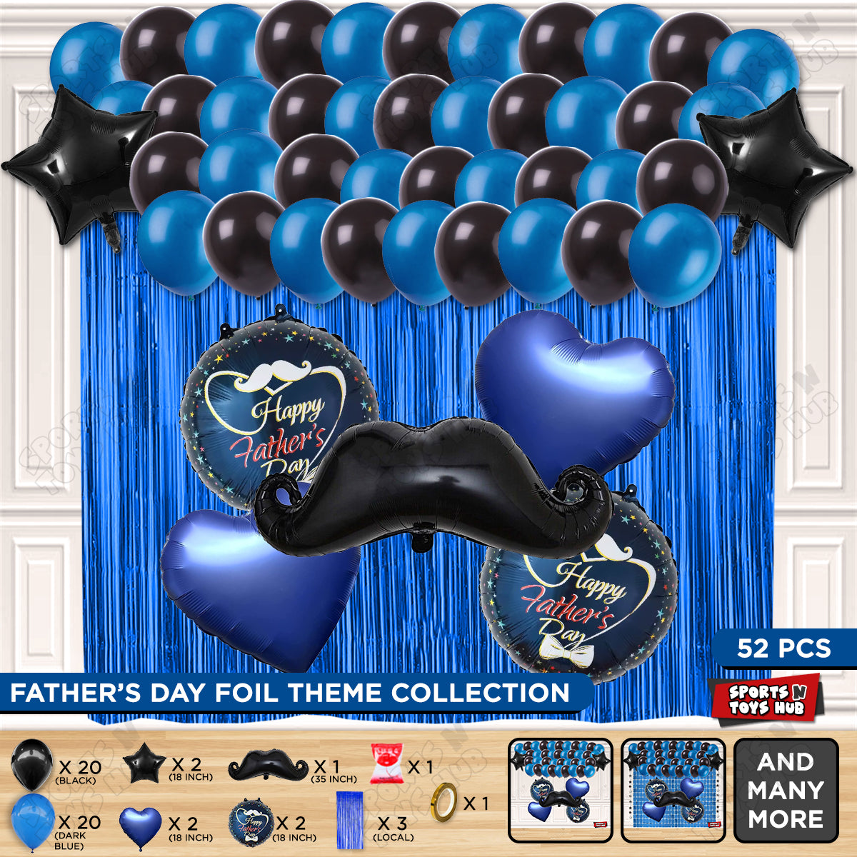 Fathers Day Foil Balloon Set Curtain Theme - Pack Of 52
