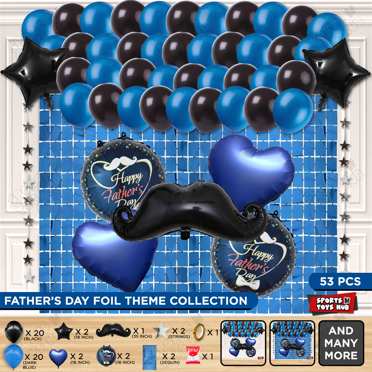 Fathers Day Foil Balloon Set Rectangle Curtain Theme - Pack Of 53