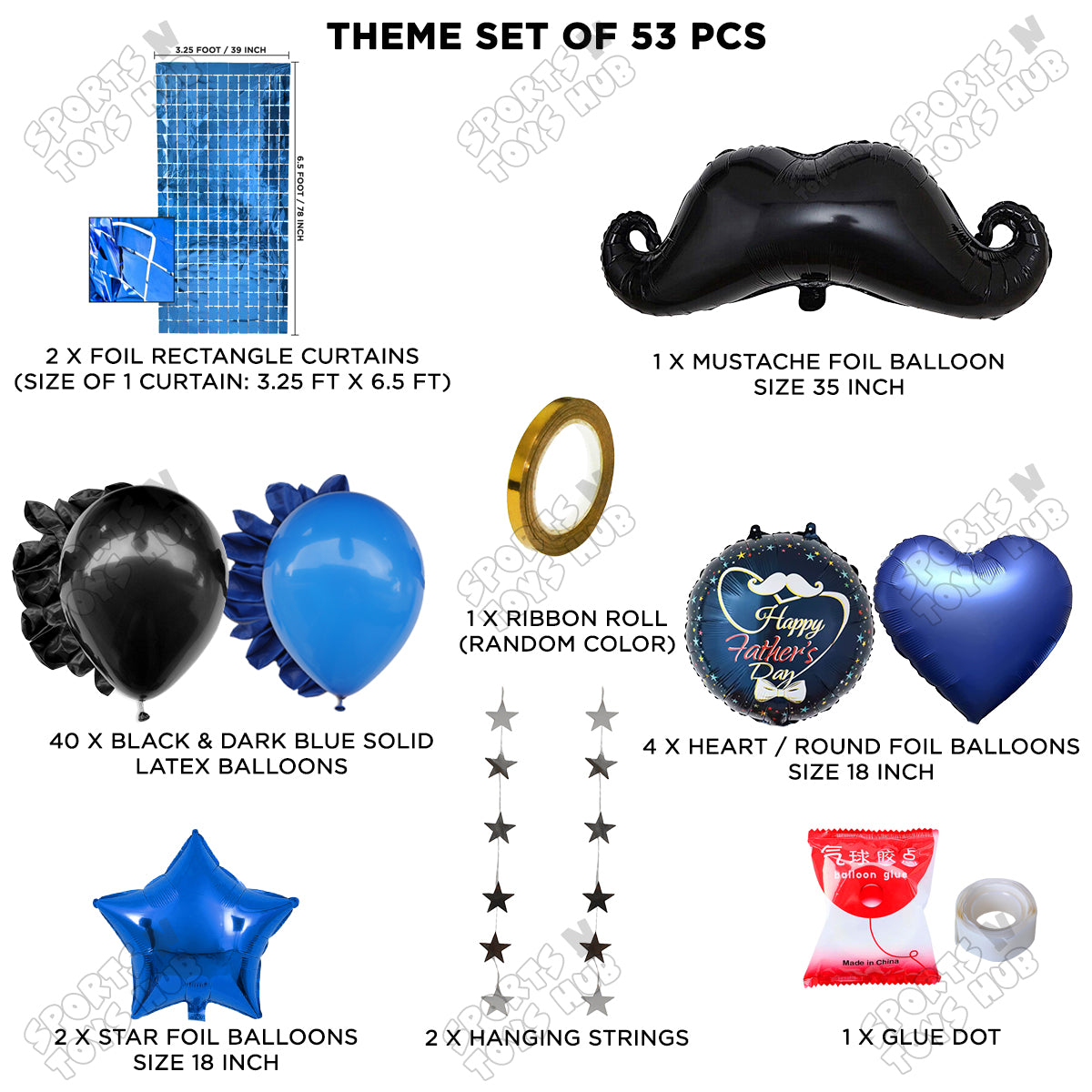 Fathers Day Foil Balloon Set Rectangle Curtain Theme - Pack Of 53