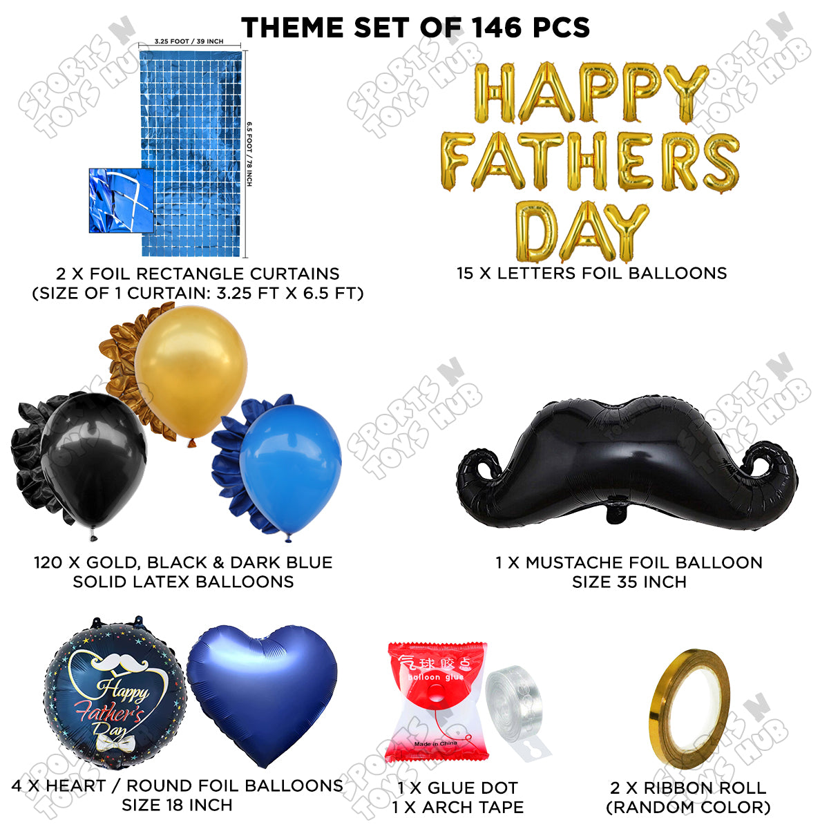 Fathers Day Foil Balloon Set Arch Theme - Pack Of 146